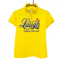 ★特価★【超美品】ルコック 半袖ハイネックシャツ イエロー×パープル ハーフジップ フロント英字 レディース L ゴルフウェア le coq sportif