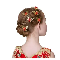 【人気商品】に 結婚式 発表会 発表会 子供ドレス ヘッドドレス ヘアコーム かんざし ヘアピン 髪飾り コーム蝶モチーフ お蝶Uピン6本セット 子供 ヘアアクセサリ
