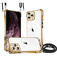 iPhone 11 Pro ケース クリア ショルダー TPU メッキ加工 カバー アイフォン 11 pro ストラップケース 新型韓国 チャーム シリーズ 肩掛け 斜めかけ 首掛け 縄掛け カバー 縄掛 長さ調整可能 薄型軽量 耐衝撃 1.5MM 取り外