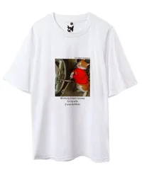 [Four leaf] おもしろ Tシャツ メンズ レディース 半袖 コットン100% ゆったり オーバーサイズ 猫 かわいい シュール ユーモア プリント アート ストリート カジュアル ブラック ホワイト 夏服 (JP, アルファベッ [ホワイト] [L]