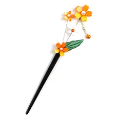 髪飾り 一本差し 浴衣 お祭り 花 黒 ブラック ゴールド オレンジ 山吹色 茶 金茶 白 桜 さくら 下がり パール ビーズ バネ 揺 No.8-2739