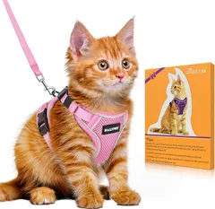 新品 猫牽引ロープ リード 猫ハーネス セット 猫用ハーネス 胴輪 猫具 ねこ ハーネスリード ネコ 子猫 散歩 お出かけ 猫用 抜けない ベスト ソフト胸あて 軽量 猫 頭を通さず装着可能 サイズ調節可 夜反射 通気メッシュ Bigcow 咳込み防止 ベスト