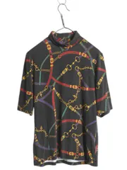 【お得なクーポン配布中!】 ローレン ラルフローレン タートルネック 総柄 半袖 Tシャツ レディース XL ポロ ストレッチ レーヨン カットソー 馬具 チェーン ビット 黒