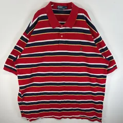 古着 90's/90年代 ラルフローレン RALPH LAUREN 鹿の子 半袖 ポロシャツ ワンポイント ロゴ 刺繍 大きいサイズ ボーダー 4XL TALL  レッド系 マルチカラー メンズ