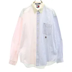 TOMMY HILFIGER トミーヒルフィガー 90s フラッグタグ オールド 長袖 ボタンダウンシャツ XL ピンク×ブルー メンズ 古着