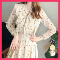 【スタッフおすすめ！】 小花柄ボウタイワンピース ハイウエスト 着やせサマーワンピ/ ビーチワンピース/きれいめワンピ韓国 シフォンワンピース 大人可愛い 体型カ おすすめ おしゃれ　かわいい　人気 1YDG-006