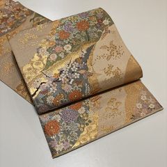★袋帯　花　鶴　金　豪華　綺麗★ r1008