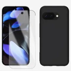 [C213F102]  Google Pixel 9A ブルーライトカット 液晶保護ガラス付き 黒TPU スマホケース 耐衝撃 カバー ブラック マット 携帯 カバー Pixel 9A Pixel9A Pixel9Aカバー グーグル ピクセル9a TPU素材 