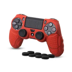 【在庫処分】耐衝撃 簡単装着【アシストキャップ 保護カバー コントローラー対応 プレイステーション4 CHINFAI スキンケース 8個付き】(レッド) ソフト シリコン素材 カバー コントローラー ps4