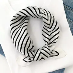 ☆ ストライプホワイト ☆ スカーフ シルク100% スカーフ シルク 100% 正方形 シルクスカーフ ミニスカーフ 大判ハンカチ 首巻き えりまき シルクスカーフ53 小さめ 総柄 シンプル 夏 春夏 春秋 シルク100% 100 パーセント おしゃれ