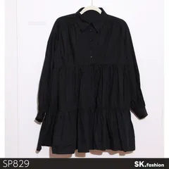 美品 GRL グレイル ワンピース ミニ丈 長袖 シャツワンピ ティアード ギャザー入り ふんわり 　ブラック　 【SP829-00】 送料無料　古着　レディース