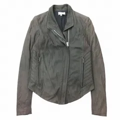 ヘルムートラング HELMUT LANG ラムレザー ダブル ライダース ジャケット リブ 切替 バイカー ステッチ ジップアップ ブルゾン ジャンパー 上着 アウター P グレー レディースのサムネイル