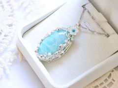 大粒アマゾナイトのワイヤージュエリーネックレス✧シェルのお花✧天然石ペンダント