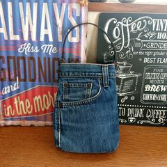 48☆USEDデニムリメイク ミニバッグ マイボトルケース ペットボトルケース ジーパンリメイク☆