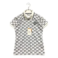 未使用品 レディース アンパスィ and per se 半袖ポロシャツ S 白×紺 総ロゴ柄