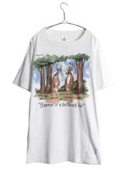 【お得なクーポン配布中!】 90s USA製 アニマル ジョーク イラスト プリント Tシャツ メンズ XL オールド キャラクター アート ヘビーウェイト 大きいサイズ ホワイト