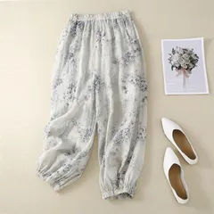 バルーンパンツ 花柄 レディース ワイドパンツ 綿麻パンツ コットン リネン パンツ 夏 ボトムス ナチュラル 大きいサイズ 春夏 森ガール ズボン 総柄 ウエストゴム ゆったり beibei07