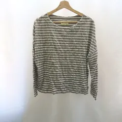 ◇ ⊂ nano universe ナノ ユニバース ボーダー柄 長袖 ロンT サイズF グレー ホワイト レディース E  【1409100027723】