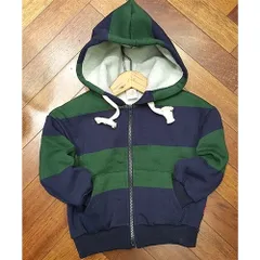 韓国子供服 U&I ワイドボーダージップアップパーカー フード付き バイカラー キッズ トップス アウター 上着 グリーン