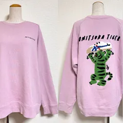オニツカタイガー バックデザイン ラグランスリーブ 裏毛スウェットプルオーバー 2183A997 バックロゴ&スニーカー&虎 サガラ刺繍 オーバーサイズ ユニセックスL くすみピンク