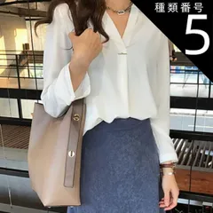 種類5：ブルー/M Vネック ボウタイ風 シフォン とろみ ブラウス トップス シャツ 白シャツ 袖あり 長袖 襟なし かわいい 大人可愛い きれいめ シンプル カジュアル 大人 上品 おしゃれ 大人女子 こなれ感 ラブリー クール モード系 エレガント モダ