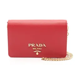 プラダ PRADA ショルダーバッグ SAFFIANO LUX 1BP006 レッド サフィアーノレザー チェーンウォレット レディース Used A