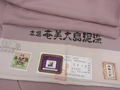 平和屋着物□本場奄美大島泥染 赤塚次男 色無地 黄朽葉色 反端
