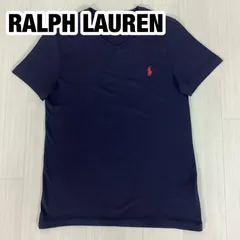 POLO RALPH LAUREN ポロラルフローレン Vネック 半袖Tシャツ S ネイビー 濃紺 刺繍ロゴ レッドポニー 着丈63cm 肩幅39cm 身幅(脇下)42cm 袖丈18.5cm【古着】