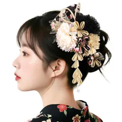 【在庫処分】(黒) 4カラー 2点セット ヘアアクセサリー 高級造花 水引細工 髪留め 飾り 髪 着物 着物 結婚式 和装 つまみ細工 七五三 振袖 花 浴衣 卒業式 袴 成人式 髪飾り OTAKUMARKET]