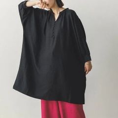 リネンライク気流染めギャザーワイドシルエットワンピース チュニック  5color