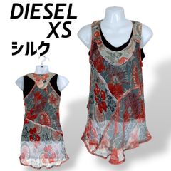 DIESEL ディーゼル レディース ノースリーブ チュニック XS (S~M相当) シルク チュニック シースルー RN93243 CA25594  総柄 マルチカラー系 (E047)★