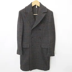 エディフィス EDIFICE LOROPIANA ロロピアーナ コート ダブル テーラード ロング チェック柄 ウール グレー 茶 ブラウン 46のサムネイル