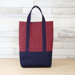 ファミリア風 赤チェック マチあり 縦長ミニトートバッグ サブバッグ 通勤バッグ A4対応 タータンチェック ハンドメイドバッグ