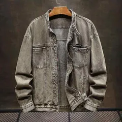 秋冬 コーデ メンズ  服 シンプル ファッション オシャレ 大人 かっこいい 大きいサイズ ストリート 紳士服 ハイエンド スタンドカラーデニム ジャケット ハードシェル ライダー スノーカラー ダメージ加工 レトロ ウォッシュ ジッパー