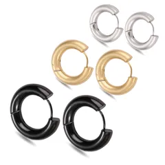 【幅5mm 内径10mm シルバー/ブラック/ゴールド 3色ペアセット】[Adelina Style] サージカルステンレス フープピアス 太め リングピアス プレゼント