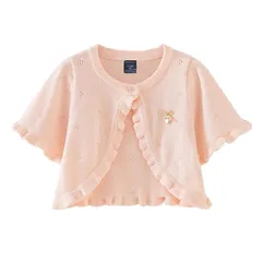 【新品】 [ユワンＹｕＷａｎ] ベビー 半袖 ボレロ カーディガン 薄手 女の子 幼児 ニットカーディガン フォーマル ドレス ボレロ 赤ちゃん 羽織 上着 丸首 春夏 コットン オレンジ