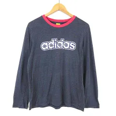 アディダス adidas Tシャツ カットソー ロンT ロゴ ボーダー柄 水玉 ドット柄 市松 チェッカー柄 プリント コットン 長袖 XL O グレー マルチカラー 大きいサイズ スポーツウエア