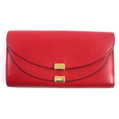 美品▼Chloe クロエ 3P0284 GEORGIA ジョージア レザー ダブルフラップ 2つ折り ロングウォレット 長財布 レッド ゴールド金具 箱・保存袋付き スペイン製 レディース