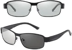 REONAS 偏光＋調光 サングラス メンズ 運転用 ドライブ 釣り アウトドア ケース付 マイクロファイバークロス付(ブラック)