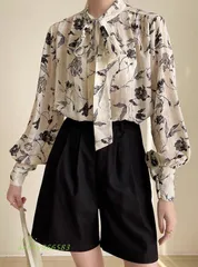 ブラウス レディース トップス 長袖 ボウタイブラウス 春 シャツブラウス 総柄 おしゃれ 通勤服 韓国 ファッション 秋 花柄 パフスリーブ オフィス ant4y966583