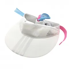 【美品】アディダス サンバイザー 白×ピンク メッシュ調 立体ロゴ レディース フリーサイズ（54-57cm） ゴルフウェア adidas