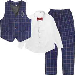 LOLANTA 男の子 フォーマル スーツ 子供 4点セット ジャケット ズボン 入学式 卒業式 入園式 結婚式 発表会 七五三( ブルー（ベスト4点セット）,  110)