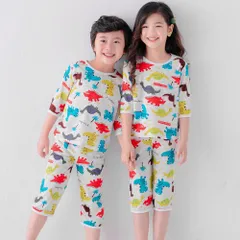 ☆ キョウリュウ ☆ 100cm ☆ 子供服 nazhu002 パジャマ 上下セット 夏 キッズ ルームウエア ７分袖 ７分丈 パンツ ハーフパンツ セットアップ 上下 膝丈 膝下 子供用 キッズ 子供 子ども こども 薄手 ベビー 男の子 女の子