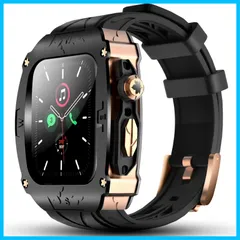 【特価セール】Apple Watch用メタルケース Apple Watchシリーズ9 [YiMingSun] 8 7 45mm用 メンズ 頑丈なケース バンパー 頑丈なメタルカバー バンド付き iWatch 6 5 4 SE 44mm用 (ブラック - ローズ