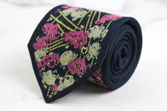 ミラショーン ブランド ネクタイ シルク 総柄 ライン柄 PO メンズ ネイビー mila schon 【中古】