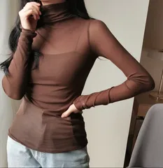 【新品】シースルータートルネック★インナー★シアー★ブラウン★メロウフリル