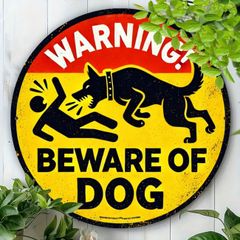 アルミ看板 犬 警告 注意 玄関 入口 看板 20×20㎝ 丸型 ガレージ インテリア 雑貨 世田谷ベース アメリカン 犬に注意