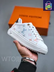 Louis Vuitton ロートップスニーカー、ホワイトパターン、ブラウンテール、LVフラワーホローロゴアッパー-WTO輸入2-AIR60