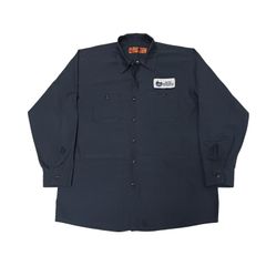 【90s~00s】RED KAP レッドキャップ 長袖 ワークシャツ 企業ロゴ ワッペン ネイビー XL B202507
