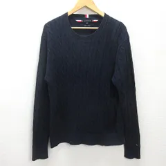 H■トミーヒルフィガー/TOMMYHILFIGER ケーブル編み ニットセーター【XL】紺/MENS■9【中古】